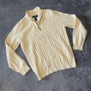 Karen Scott Womens Large Light Yellow Long Sleeve Collared Knit Pullover Sweater